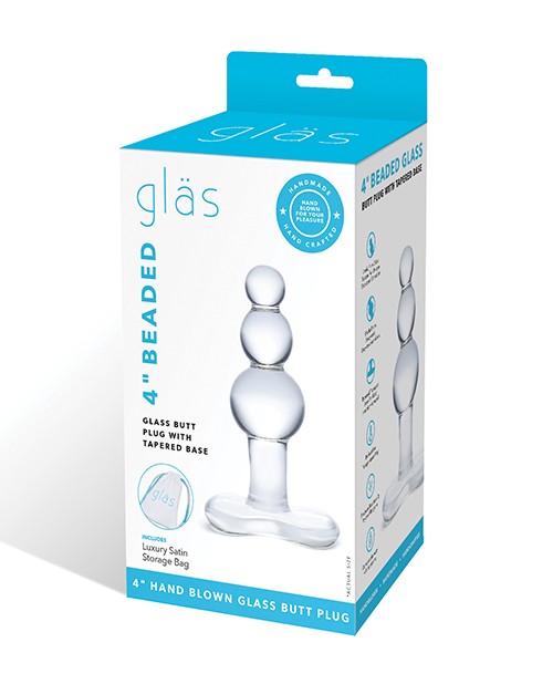 Glas 4&Prime; Beaded Glass Butt Plug w/Tapered Base – Clear