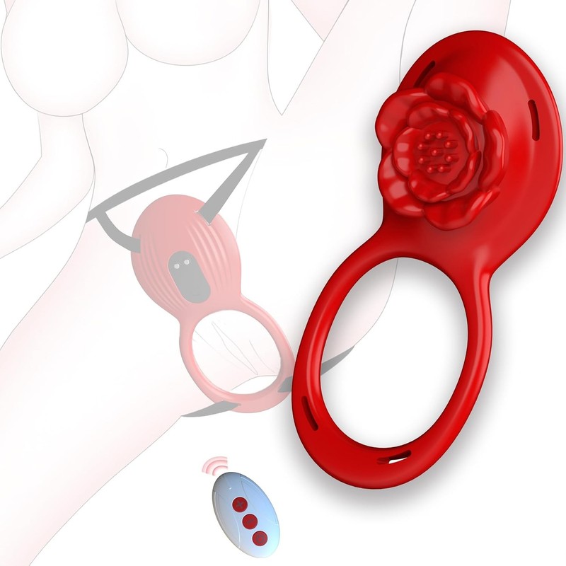 Couple Vibrator 2-in-1, Remote Control Cock Ring, Rose Clit Stimulator, 10 Modes