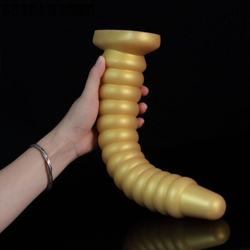 34x6cm Golden Butt Plug Long Anal Dildo Huge Dilator Balls Big Bead Tool Sex Toy gallery