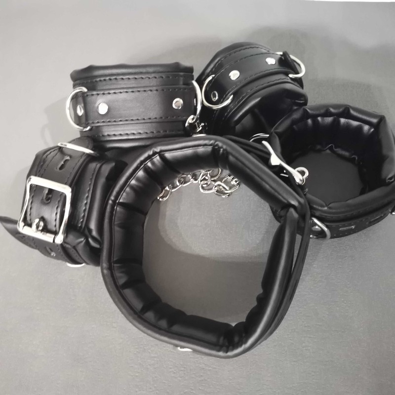BDSM Sex Toys Handcuffs Ankle Cuffs Slave Neck Collar with Leash Chain Bondage