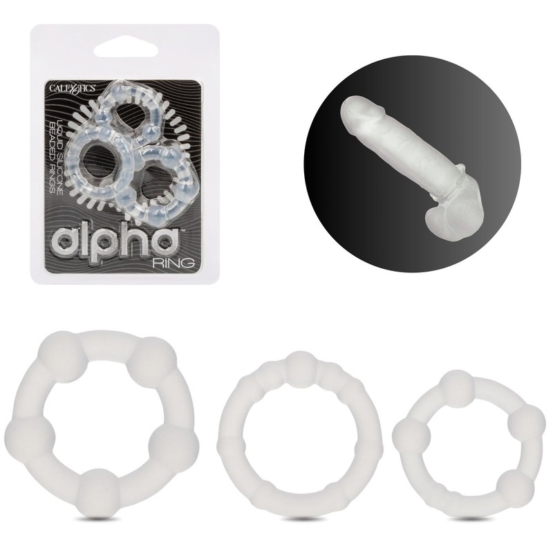 Alpha Liquid Silicone Beaded Penis Cock Rings Set Male Erection Enhancer