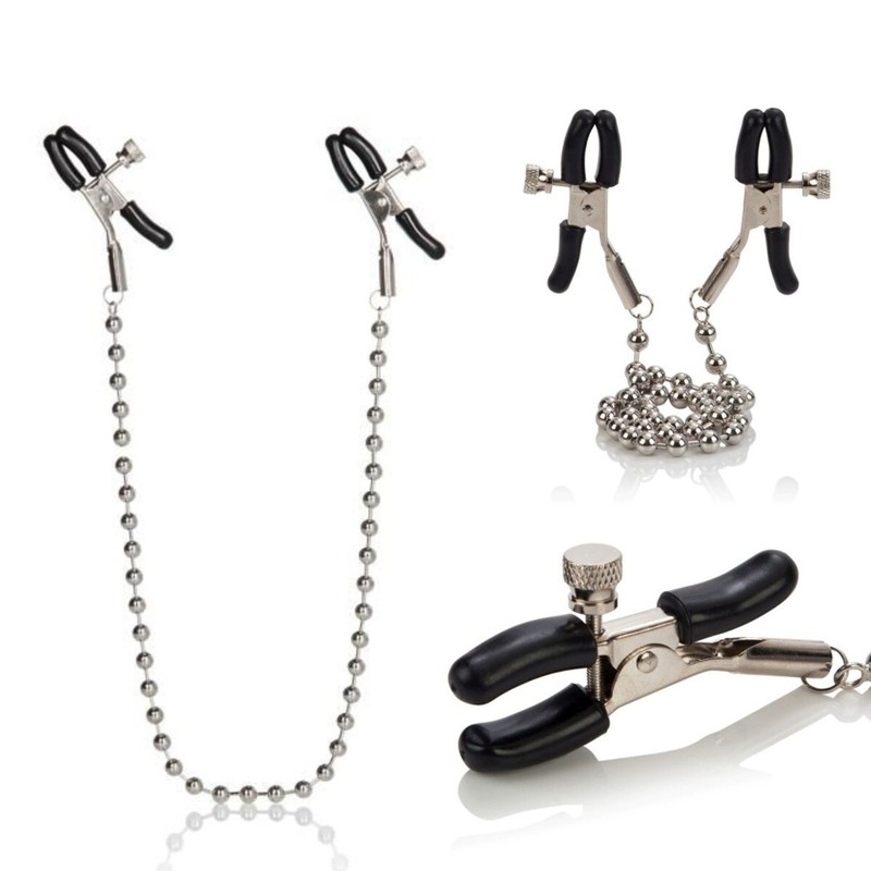 Silver Beaded Chain Nipple Clamps Fetish S&M Bondage Sex Toy Breast Nipple Play