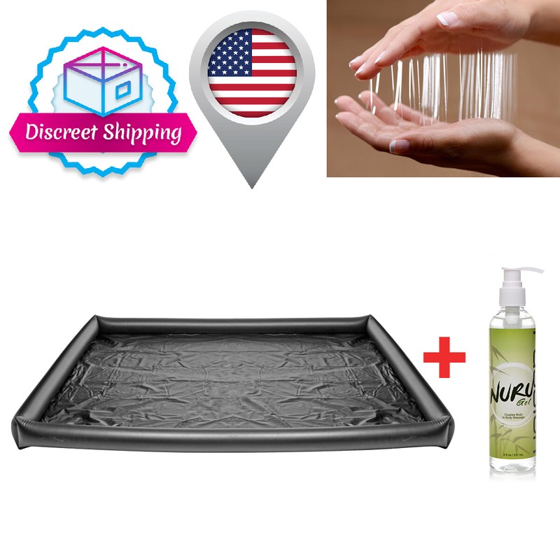 Nuru Vinyl Massage Sheet w/ Inflatable Edges + Nuru Sensual Massage Gel