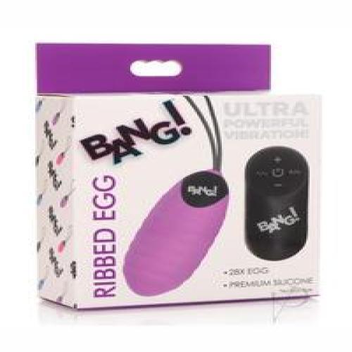 Bang! 28X Ribbed Rechargeable Silicone Egg with Remote Control - Purple gallery