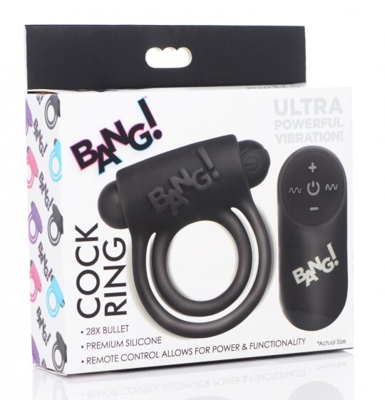 Remote Control 28X Vibrating Penis Ring w Bullet Black USB Rechargeable Vibe New gallery