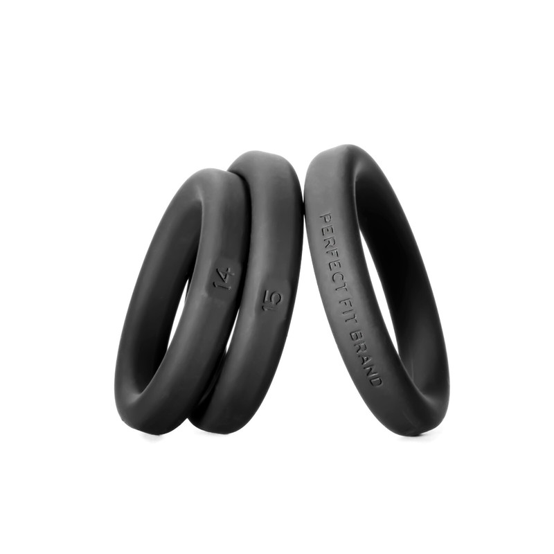Perfect Fit Xact-Fit 3 Silicone Rings Black - Sizes #14-15-16 - Penis Cock Rings gallery