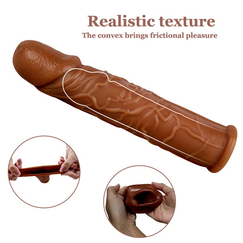 Reusable Cock Extender Penis Sleeve Enlarger Condoms Soft Gay Couple Sex Toy gallery