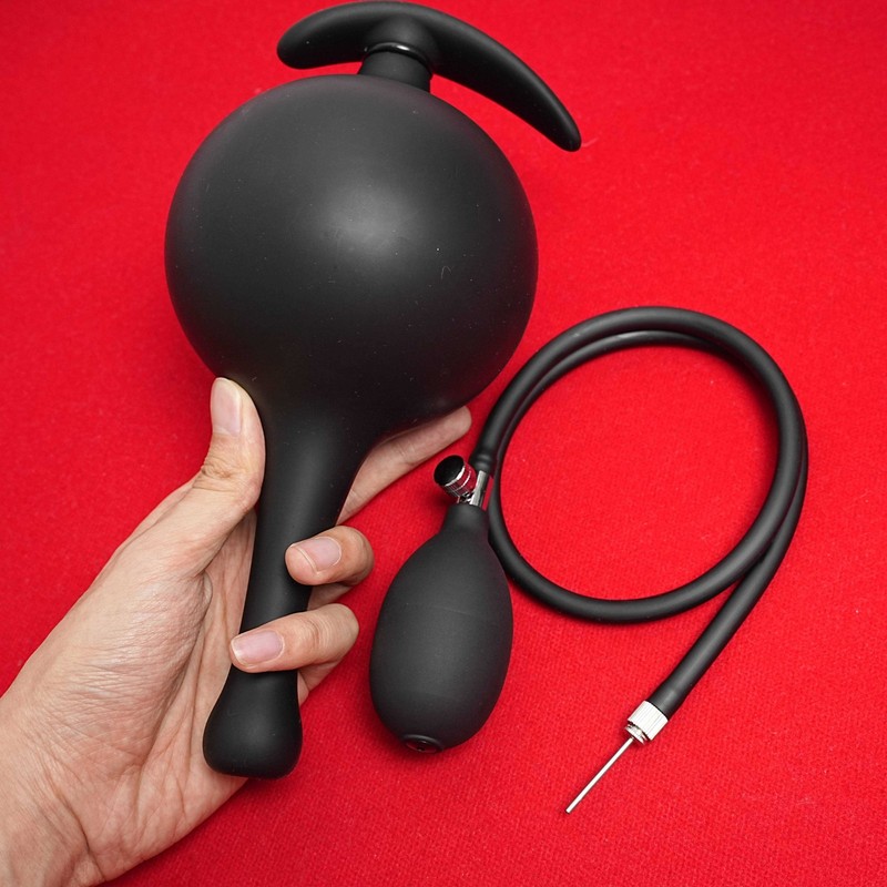 Inflatable Expander Dildo Anal Plug with Metal Massager Bead Prostate SM Sex Toy