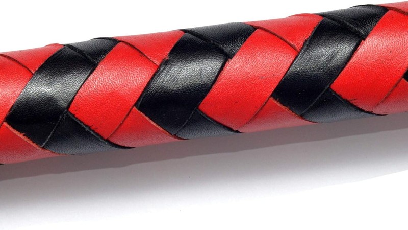 Handcrafted Red & Black Genuine Leather Flogger with 12 Double-Layered Tails gallery