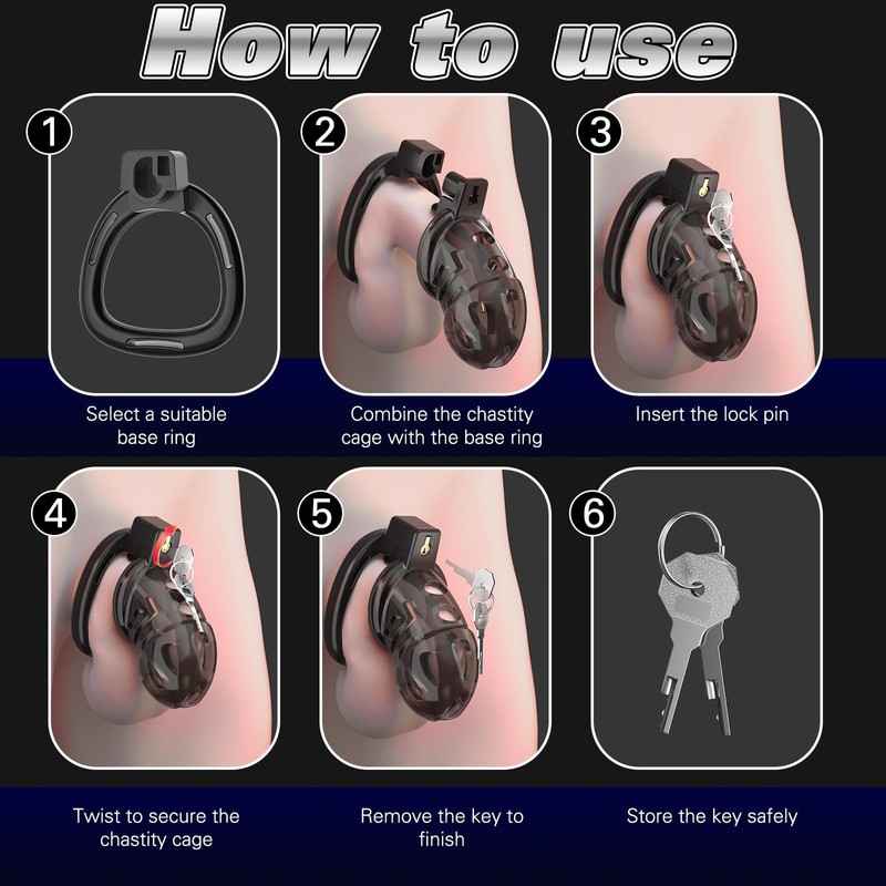 Male Chastity Cage Device, Soft Silicone Cock with 6 Size Large, Black gallery