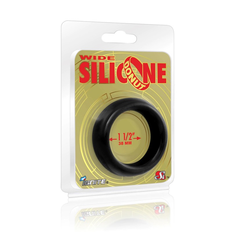 Ignite Cock Ring WIDE Silicone Donut THICK Penis Enlarger Black 1.5" Sex Toy Men gallery