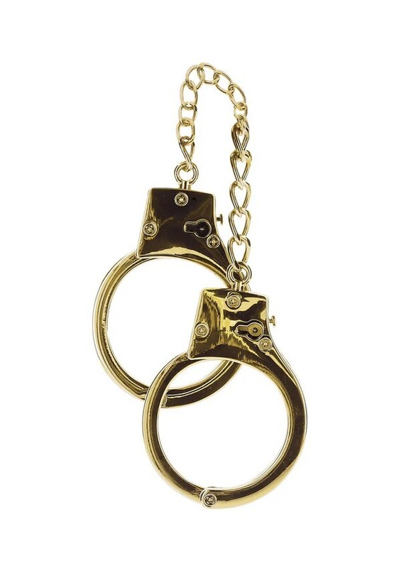 Gold BDSM Handcuffs with Skull Keys Gold Plated Handcuffs gallery
