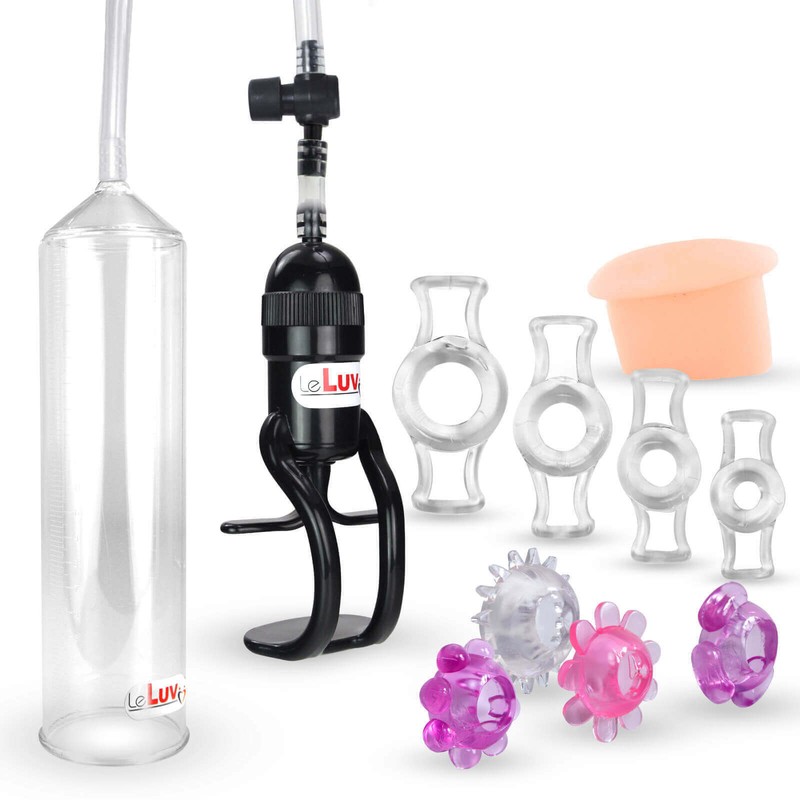LeLuv Penis Pump EasyOp Zgrip with Donut, 4 Constriction and 4 Jelly Rings