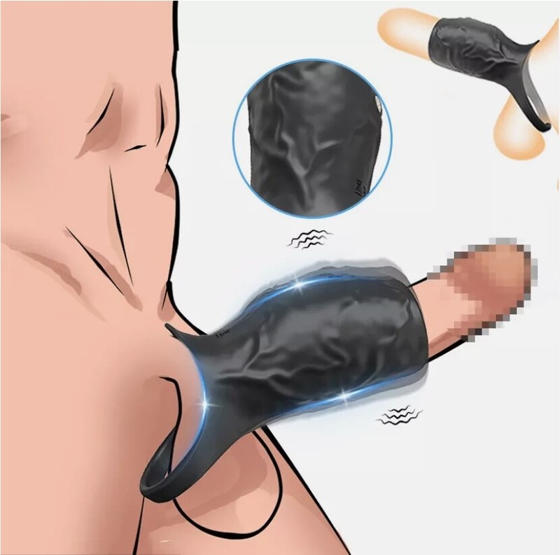 Vibrating Penis Extender Sleeve Cock Ring Vibrator Extension Men Couple Sex Toys gallery