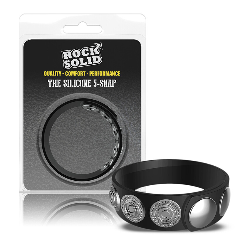 Rock Solid Silaflex 5 Snap Adjustable Black cock ring Male Erection Enhancer