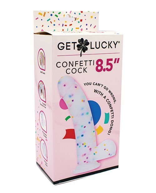 Get Lucky 8.5&Prime; Real Skin Confetti Cock w/Strong Suction Base – Multi Color