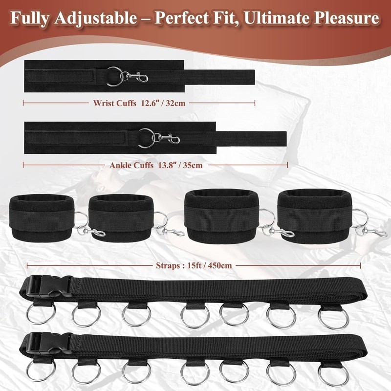 Sex Bondage BDSM Kit, Under King/Queen Bed Restraints Set, Black gallery