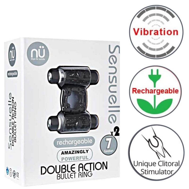 Double Action Vibrating Cock Ring Multi-Function Rechargeable Penis Enhancer