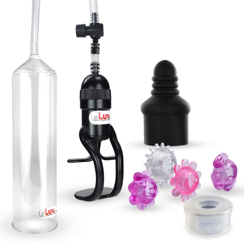 LeLuv Penis Pump EasyOp Zgrip with Clear, Septum Seals and 4 Jelly Rings