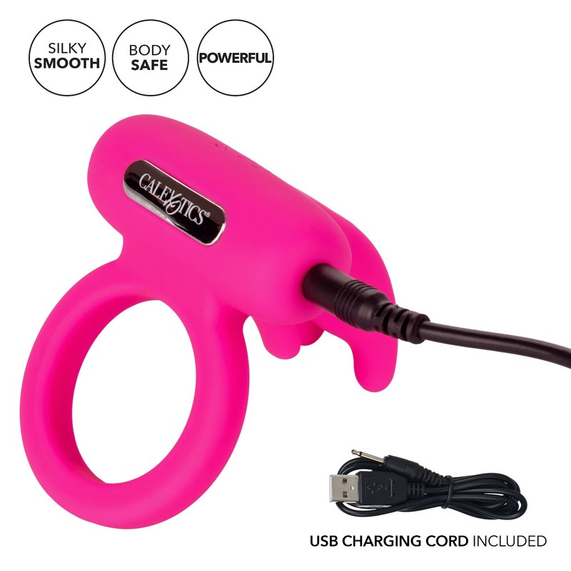 Cal Exotics Silicone Rechargeable Triple Clit Flicker Cock Ring - Pink gallery