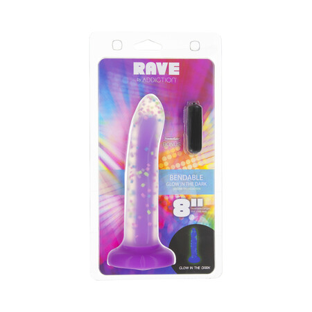 Addiction Rave 8 in. Bendable Glow-in-the-Dark Silicone Dildo Purple Confetti