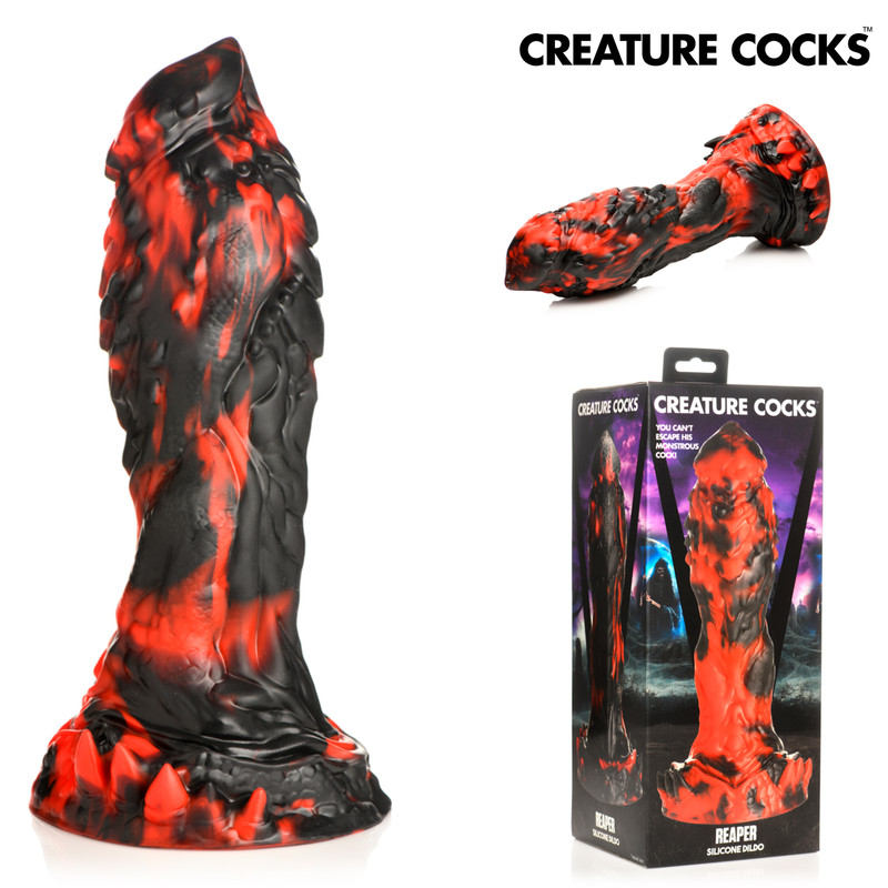 Creatures Cocks Reaper Monstrous Silicone Dildo Red and Black Sad Reaper