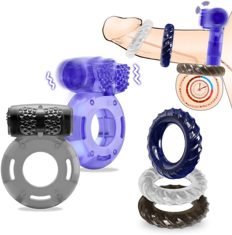 Sex Toys Vibrating Cock Ring, 5Pcs Penis Ring Cock Sleeve Cockring Clitoral Vibr