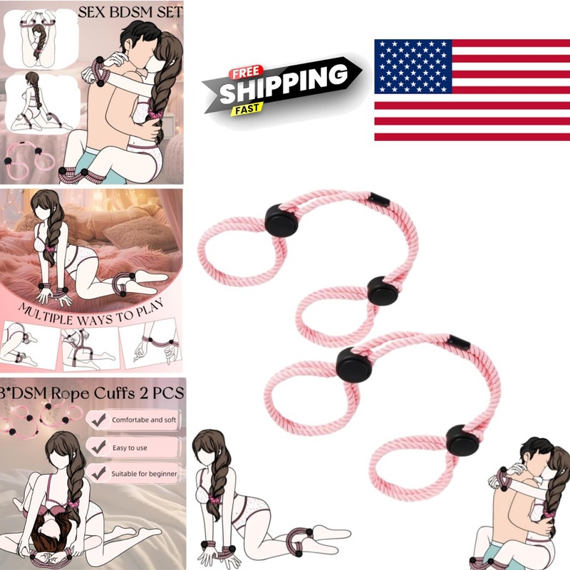 Compact Pink Rope Handcuffs Set Cotton Adult Restraints for Travel and Storage