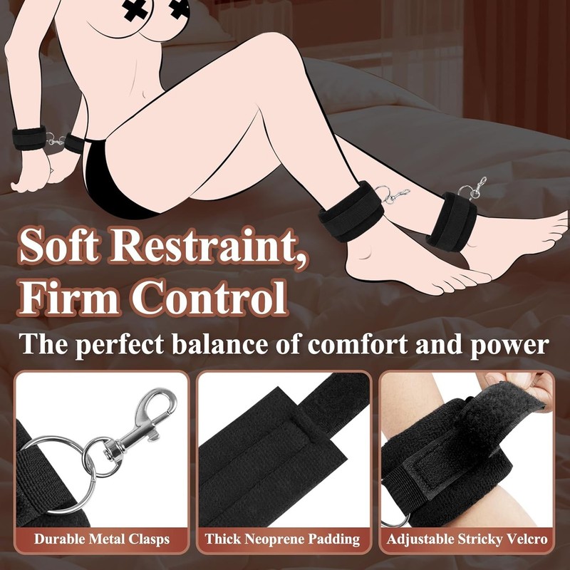 Sex Bondage BDSM Kit, Under King/Queen Bed Restraints Set, Black gallery