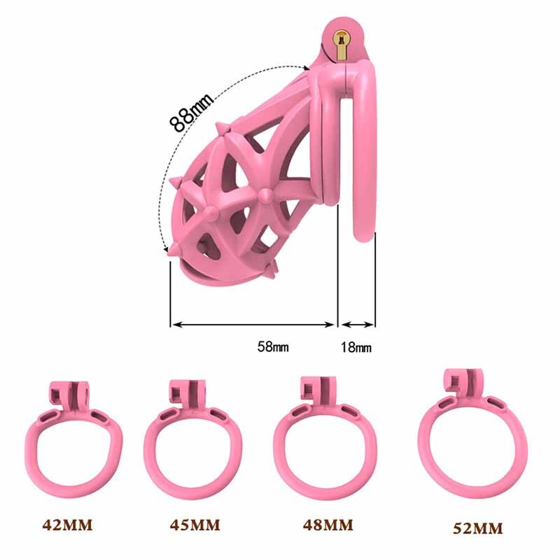 Male Chastity Cage Lock Device Resin Short Cage PA Piercing Spiked 4 Rings BDSM gallery