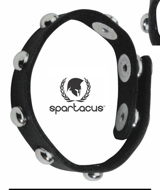 Spartacus Oiltan Studded Cock Ring ADJUSTABLE SNAPS Black Leather Metal Studs