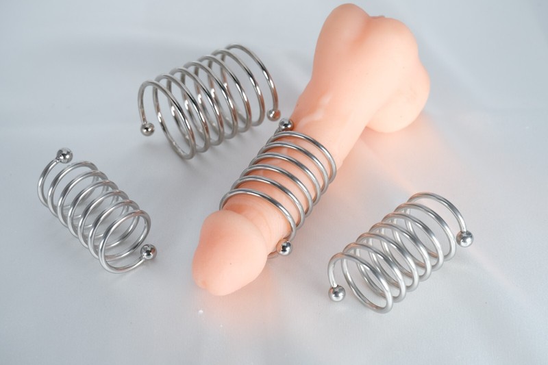 Long Wavy Stainless Steel Penis Ring With 2 Beads Sex Toy For Man USA