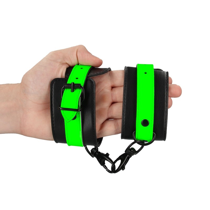 Ouch! Glow in the Dark - Leather Ankle Cuffs Black and Neon Green Bondage & BDSM gallery