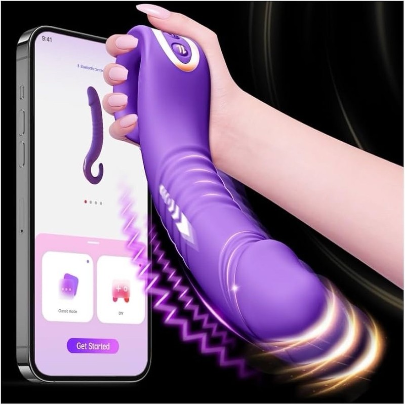 Curved 7-Thrusting 7-Vibrating Dildo Sex Toy 7.8” In G Spot Vibrator App Control