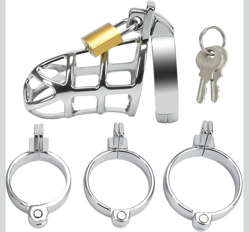 Male Chastity Cage Device Bondage Sex w/Keys Metal Black Version