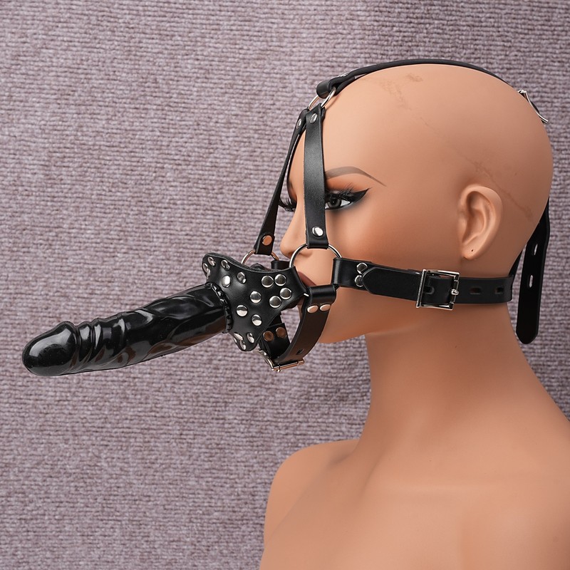 Bondage Head Harness with Double-Ended Dildo Men Plug Open Mouth Gag Sex Toys gallery