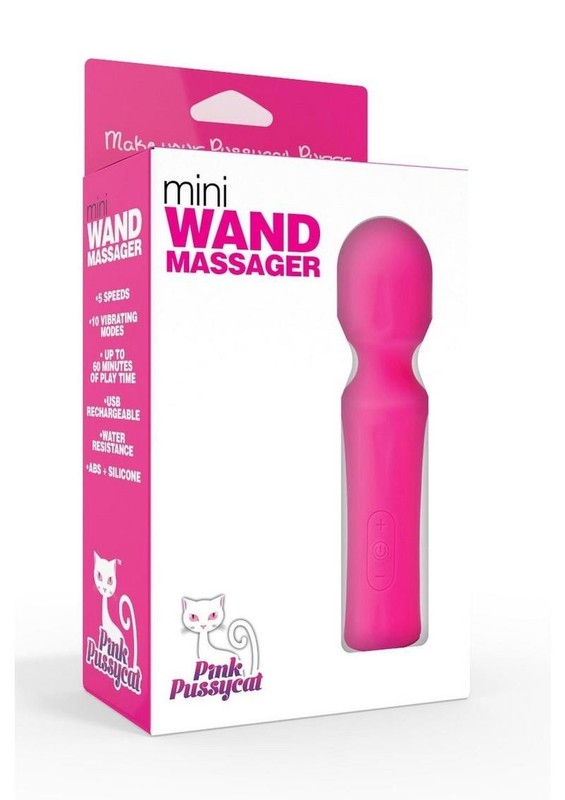 Pink Pussycat Vibrating Rechargeable Mini Wand Massager – Pink