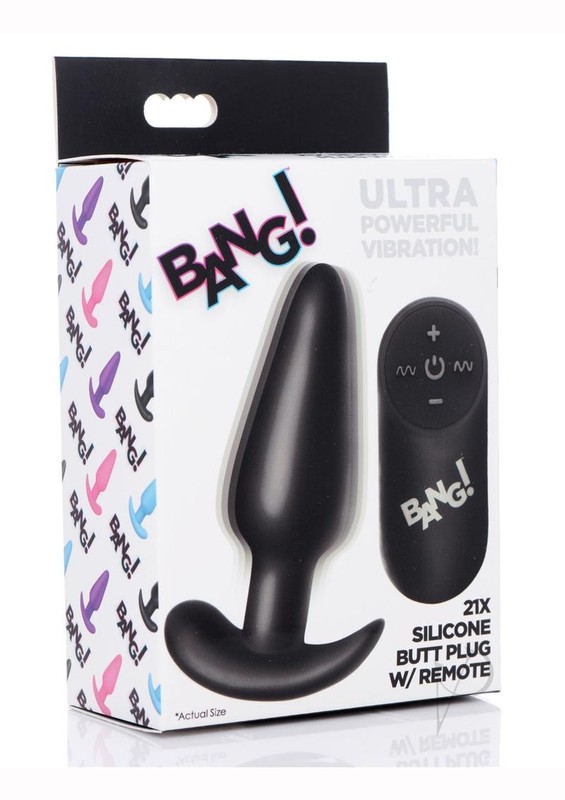 Bang! 21x Vibrating Silicone Rechargeable Butt Plug with Remote Control – Black