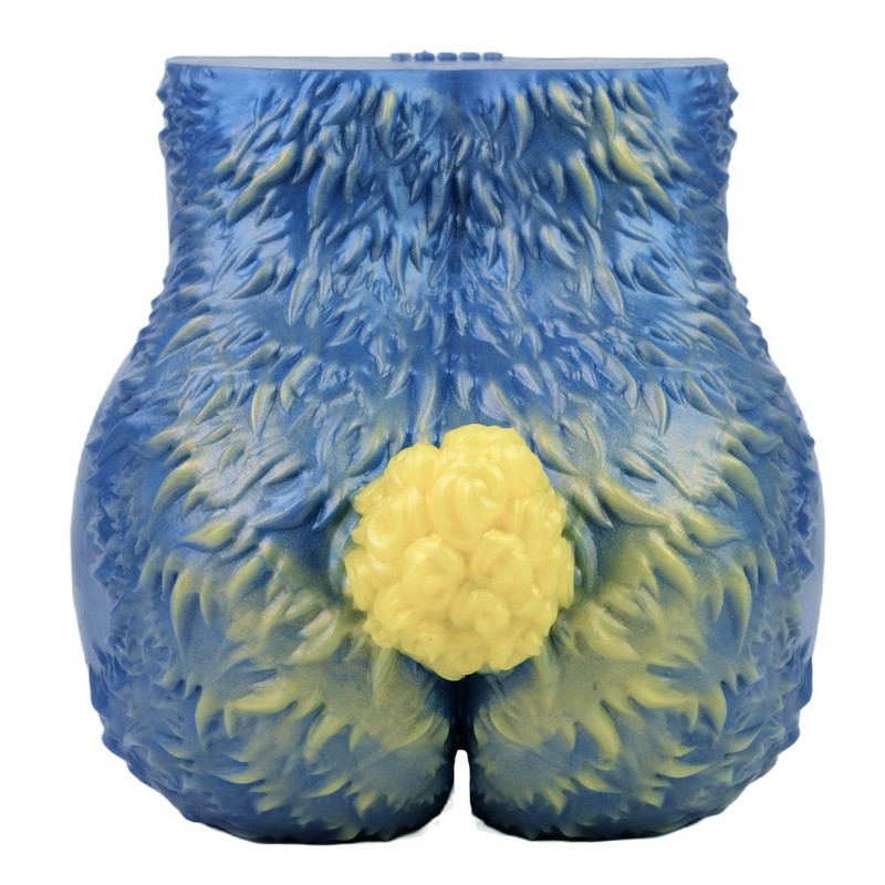 Liquid Silicone Masturbator Cup blue color Simulated hair with a pink anus gallery