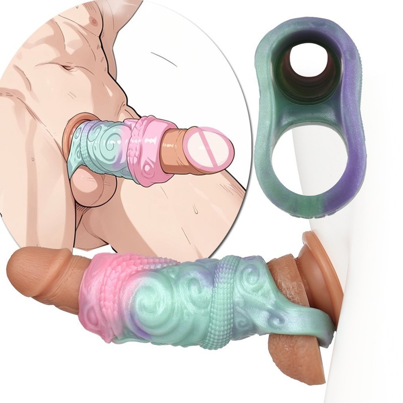 Silicone Extension Sleeve Penis Enlarger Reusable Condom Cover Dildo Sheath