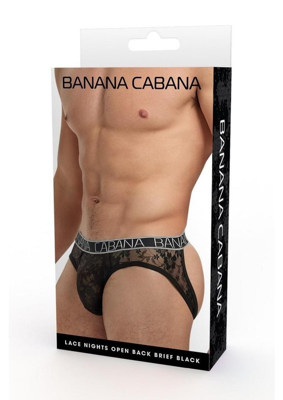 Banana Cabana Lace Nights Open Back Brief – Small/Medium – Black