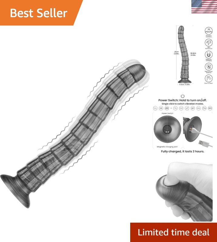 14.5-Inch Vibrating Anal Dildo with 10 Functions – Black PVC Monster Toy