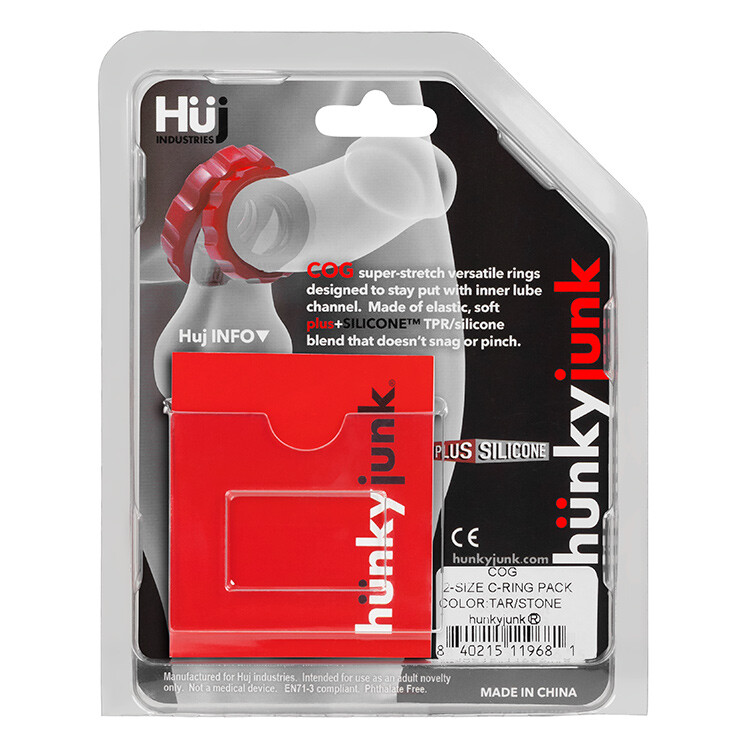 Oxballs Hunkyjunk Cog 2-Size C-Rings Gray/Black - C&B Toy Cock & Ball Ring gallery