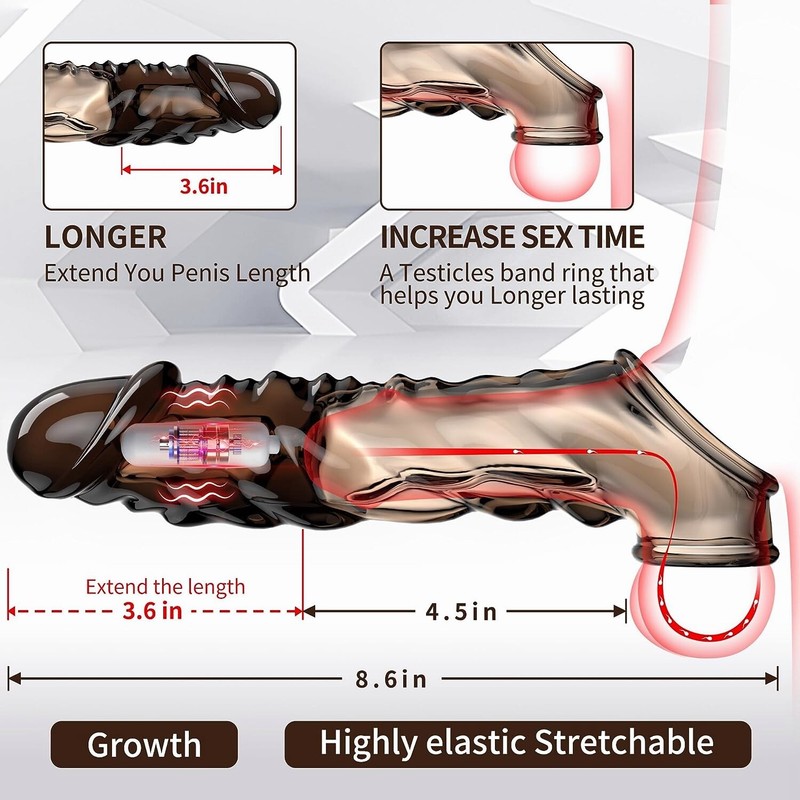 Vibrating Penis Sleeve Extender Cock Ring Vibrator Extension For Men Couple Toys