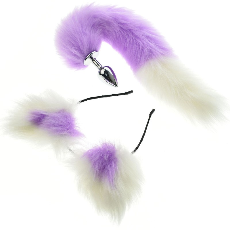 Cute Soft Cat Ears Headband Metal Plug Fox Tail Bead Plug Insert Stopper Cosplay