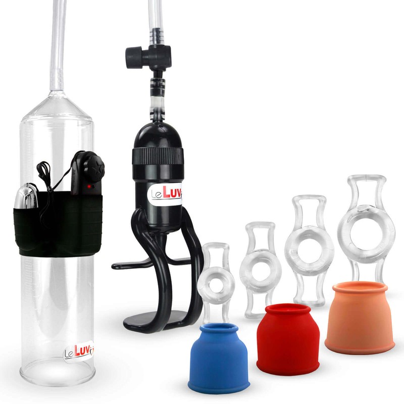 LeLuv Penis Pump with Bullet Zgrip EasyOp 3 Sleeves, 4 Constriction Rings