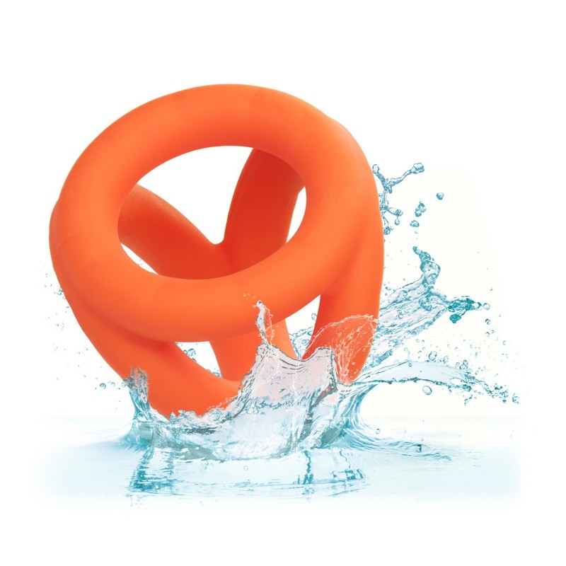 Ultra Soft Liquid Silicone Tri-Ring Penis Cock Ball Ring Male Enhancer Orange gallery