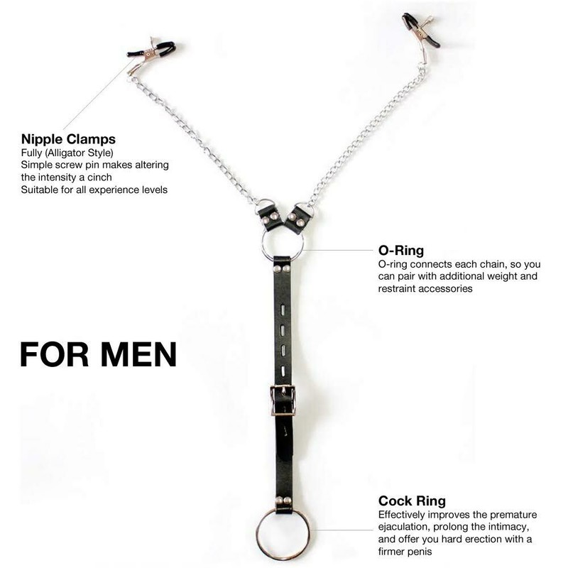 Metal Cock Ring with Nipple Clamps Set for Men, Scrotum Ring, Penis Ring, Balls gallery