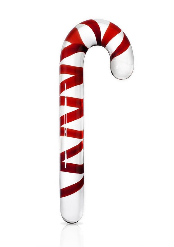 Icicles No 59 Candy Cane Glass Massager Dildo Sex Toy Hypoallergenic Clear/Red