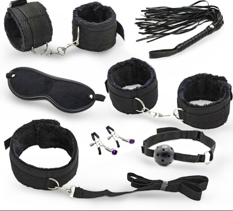 Black 7 Piece Fetish Ultimate Fantasy Bondage Kit